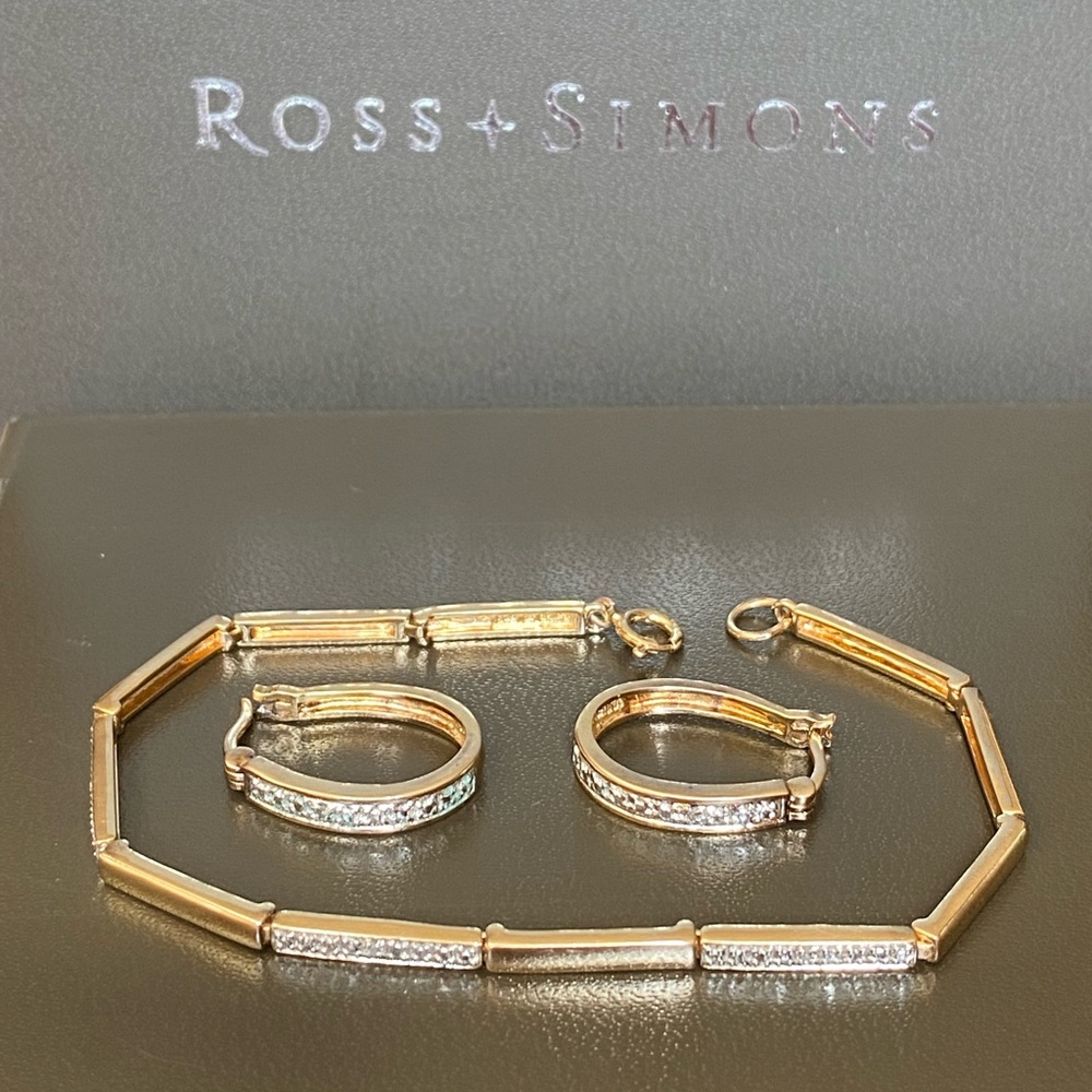 Ross Simons Diamond chip bracelet & earrings 18k gold over 925 sterling silver